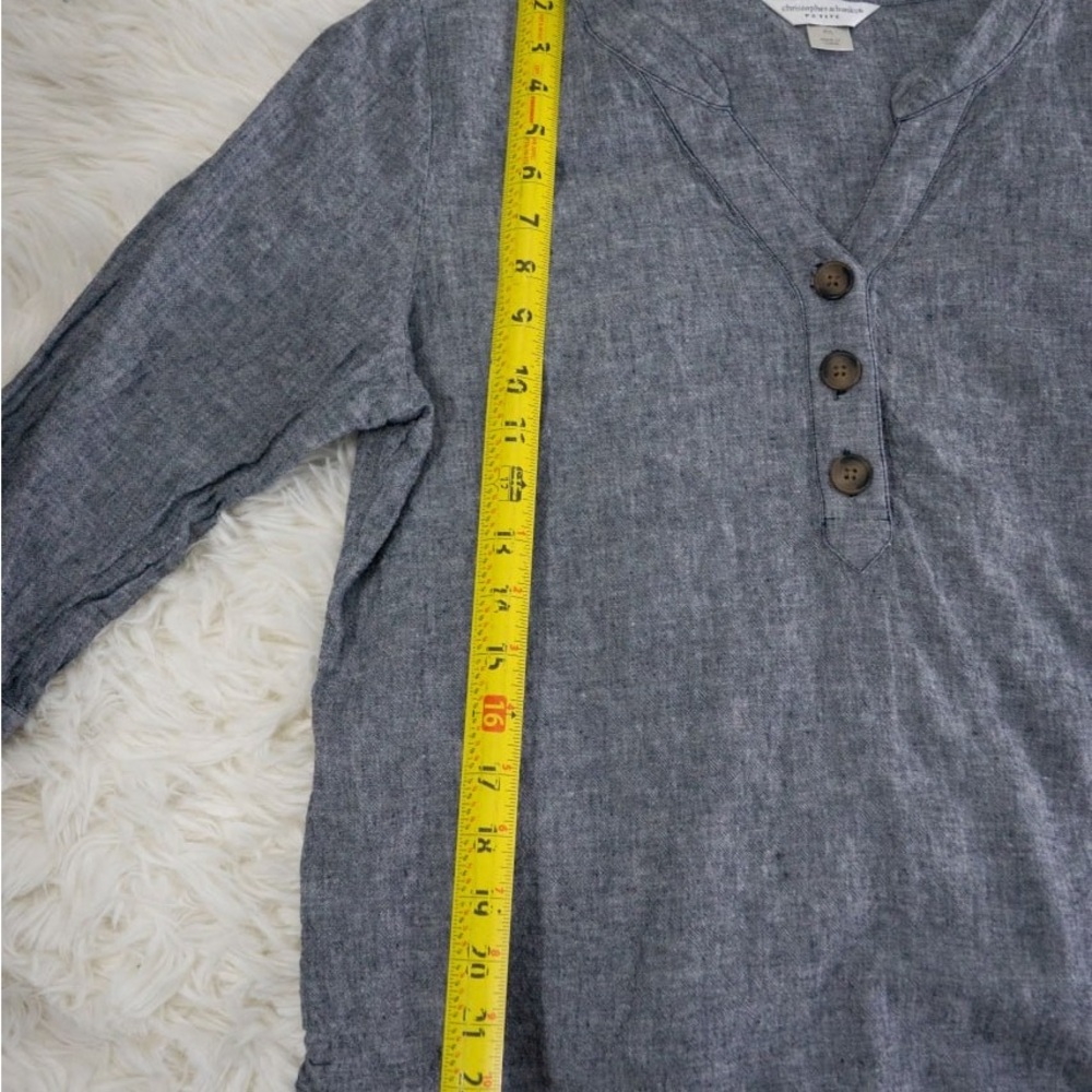Christopher & Banks Linen Blend Top Petite Large Gray Button Front Casual Blouse - Picture 8 of 8
